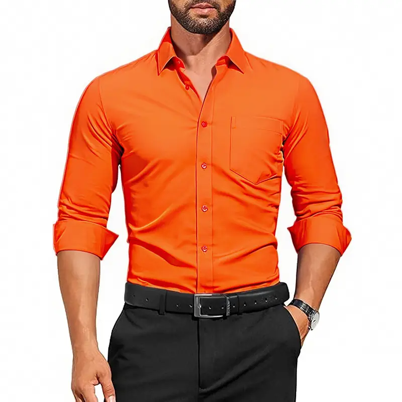 Green Slim Fit Men's Long Sleeve Shirt with Elastic Waistband - Image 8