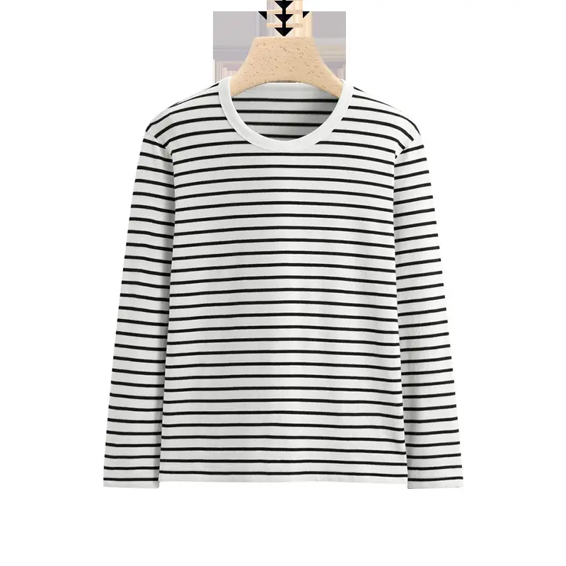 Men Striped Round Neck T-Shirt Black White Slim Fit