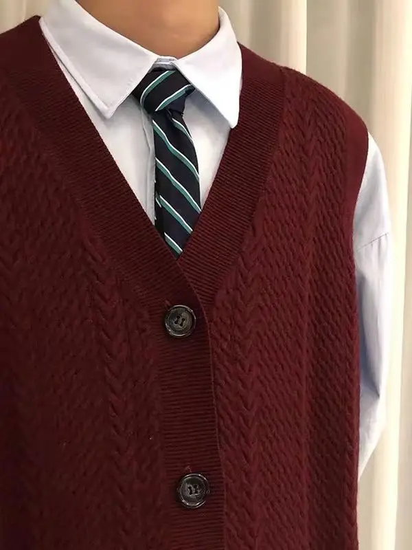 Vintage Knitted V-Neck Vest Men's Winter Fat Handsome - Image 4