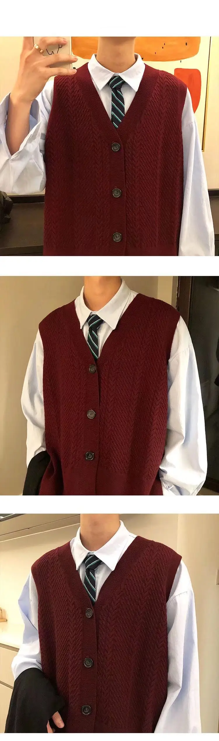 Vintage Knitted V-Neck Vest Men's Winter Fat Handsome — feature 3