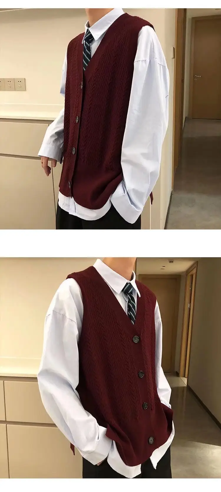 Vintage Knitted V-Neck Vest Men's Winter Fat Handsome — feature 4