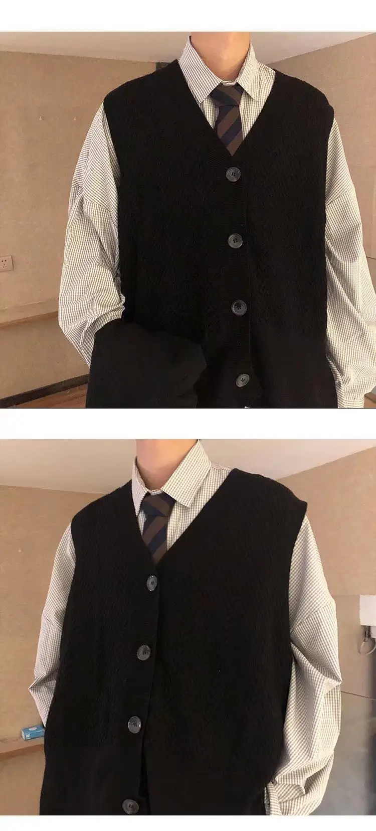 Vintage Knitted V-Neck Vest Men's Winter Fat Handsome — feature 5