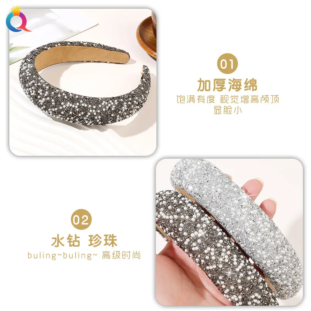 Qiyue Diamond Pearl Skull Top Headband - Image 12