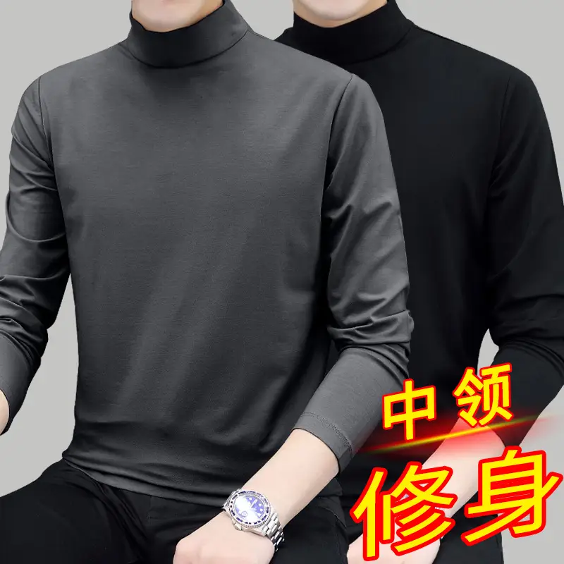 Men Fleece Lined Turtleneck Top Black Slim Fit - Image 11