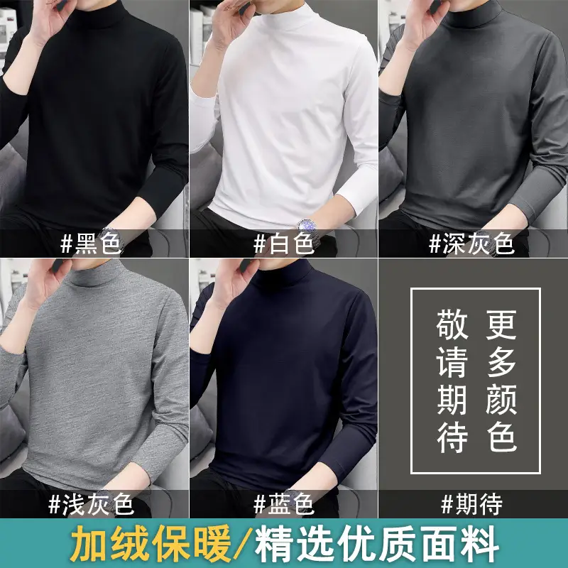 Men Fleece Lined Turtleneck Top Black Slim Fit - Image 12
