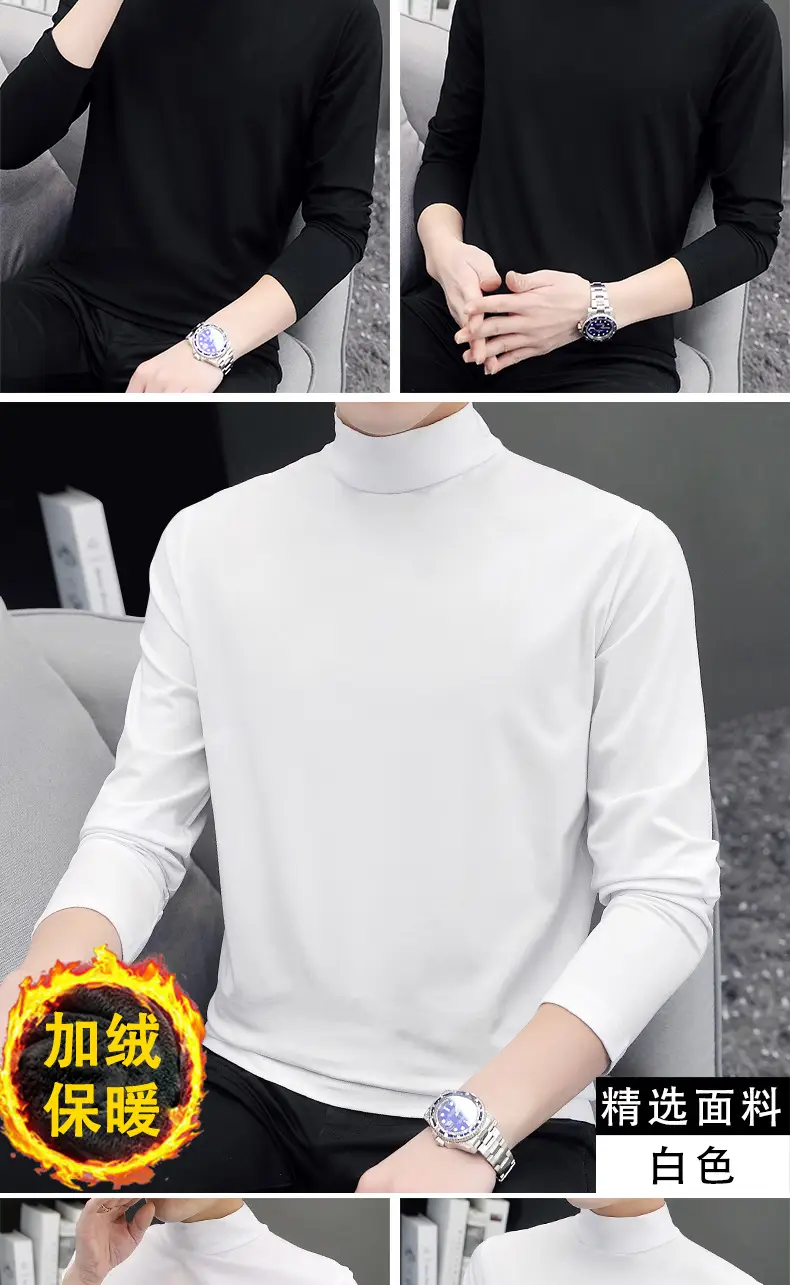 Men Fleece Lined Turtleneck Top Black Slim Fit — feature 12