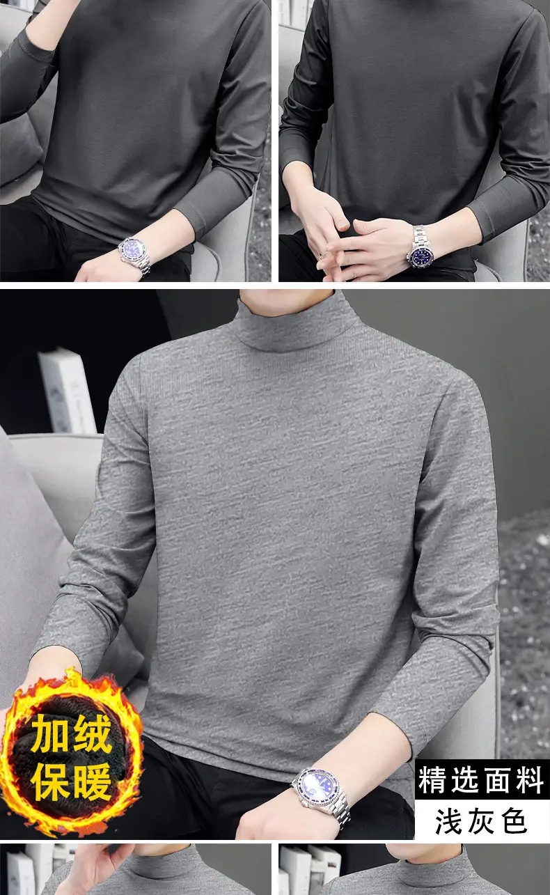 Men Fleece Lined Turtleneck Top Black Slim Fit — feature 14