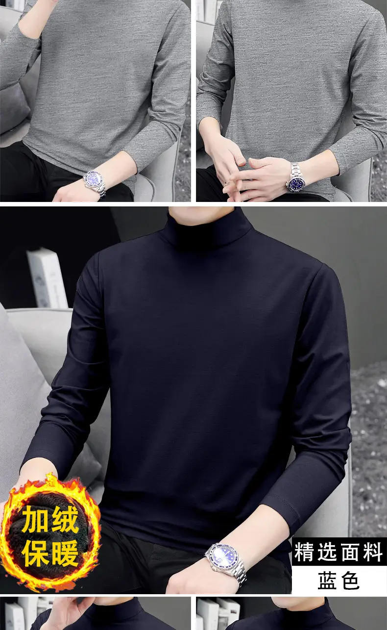 Men Fleece Lined Turtleneck Top Black Slim Fit — feature 15