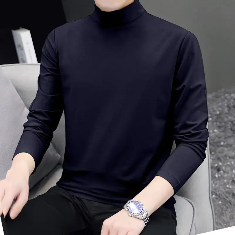 Men Fleece Lined Turtleneck Top Black Slim Fit - Image 10