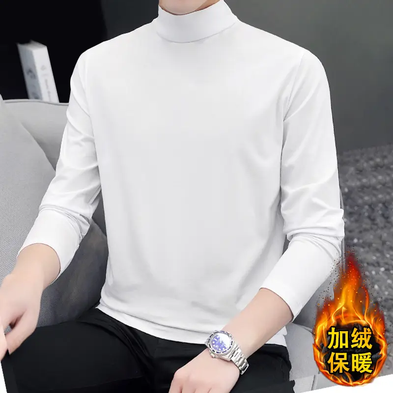 Men Fleece Lined Turtleneck Top Black Slim Fit - Image 2