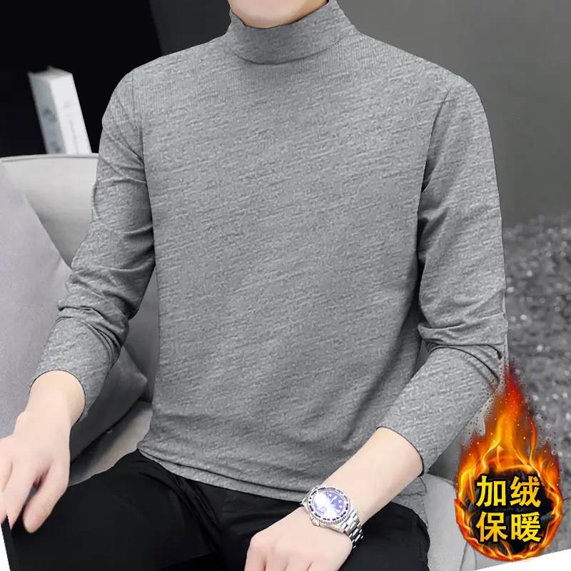 Men Fleece Lined Turtleneck Top Black Slim Fit - Image 4
