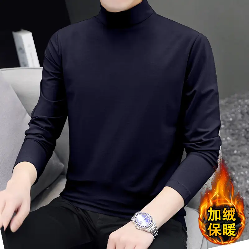 Men Fleece Lined Turtleneck Top Black Slim Fit - Image 5