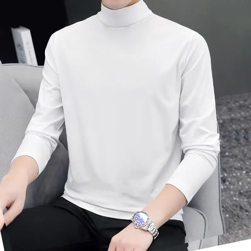 Men Fleece Lined Turtleneck Top Black Slim Fit - Image 7