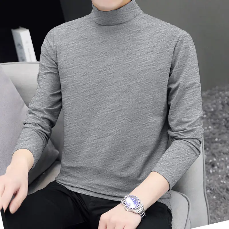 Men Fleece Lined Turtleneck Top Black Slim Fit - Image 9
