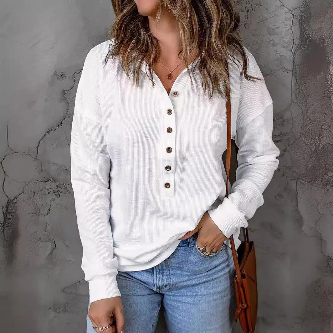 Cross-Border Autumn and Winter New Solid Color Women's Knitwear Single-Breasted Lapel Long-Sleeved Loose Casual Base Shirt