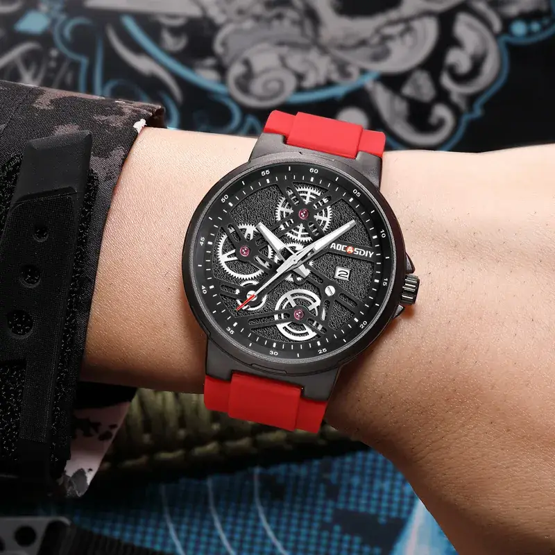 Men's Black Chronograph Watch with Luminous Gold Accents