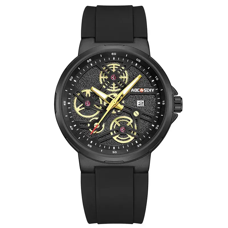 Men's Black Chronograph Watch with Luminous Gold Accents