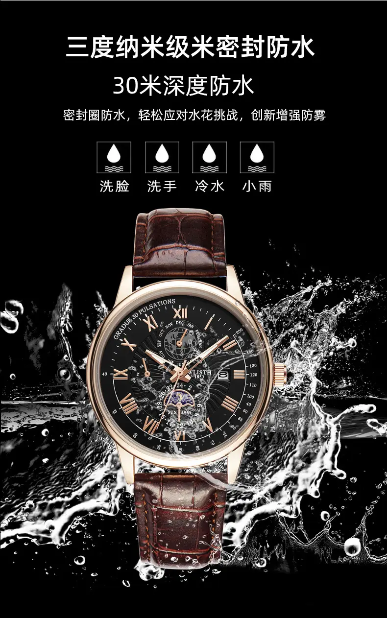 Men's Luxury Black Dial Chronograph Watch with Leather Strap — feature 10