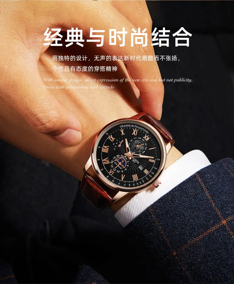 Men's Luxury Black Dial Chronograph Watch with Leather Strap — feature 4