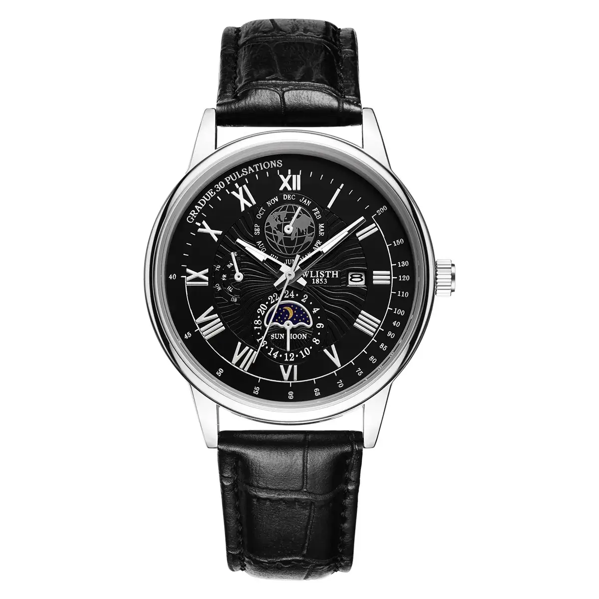 Men's Luxury Black Dial Chronograph Watch with Leather Strap - Image 4