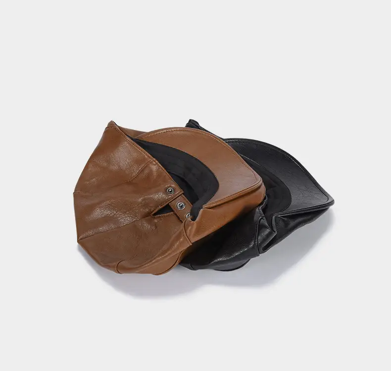 Korean Style Pu Leather Forward Hat for Women Brown — feature 12