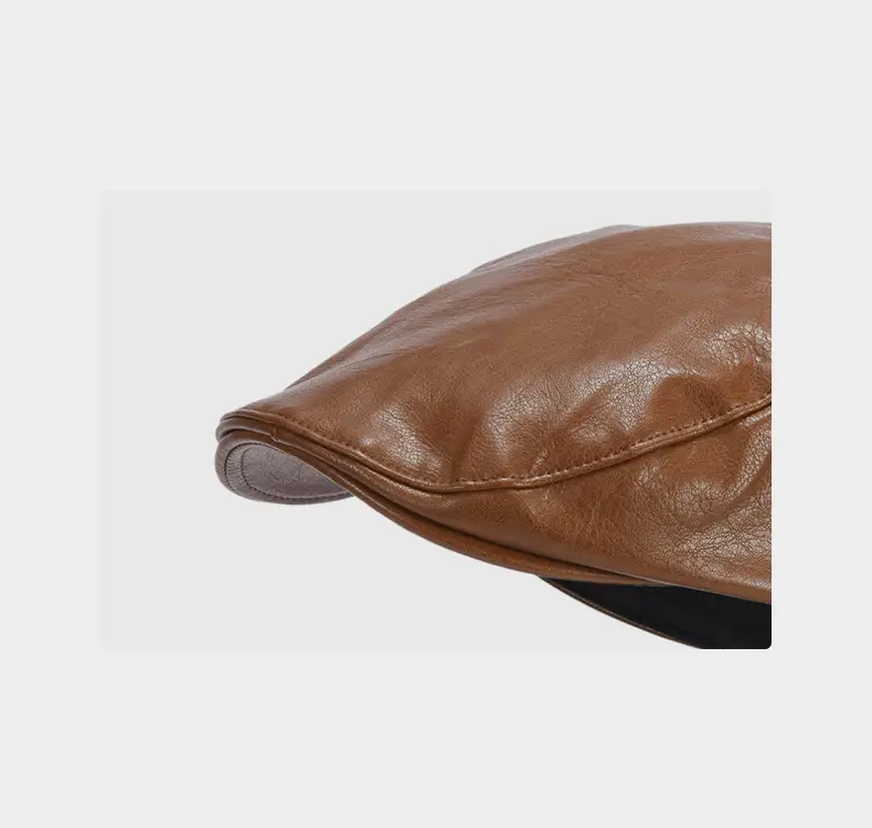 Korean Style Pu Leather Forward Hat for Women Brown — feature 13