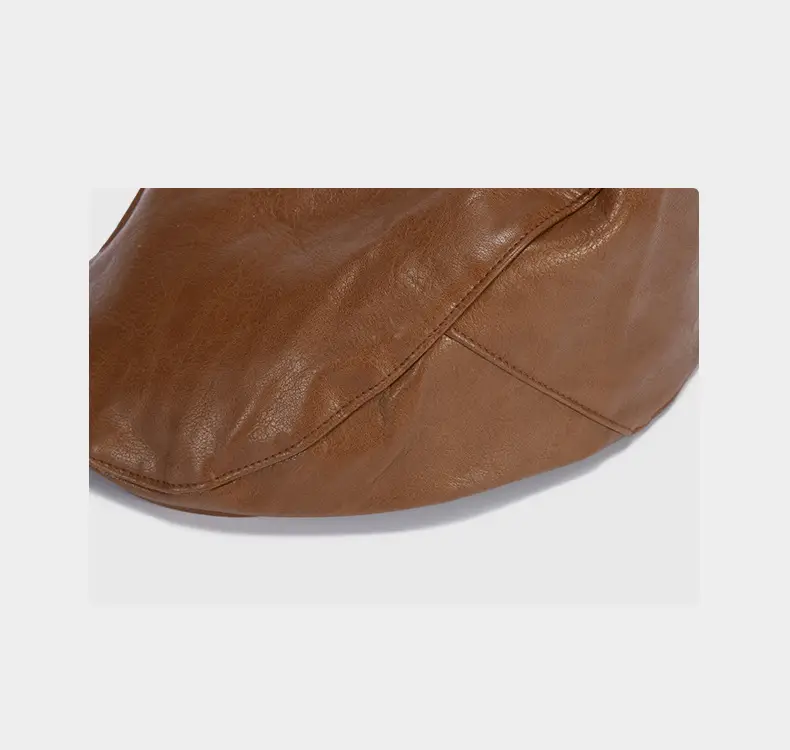 Korean Style Pu Leather Forward Hat for Women Brown — feature 14
