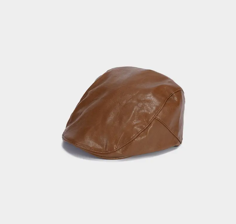 Korean Style Pu Leather Forward Hat for Women Brown — feature 9