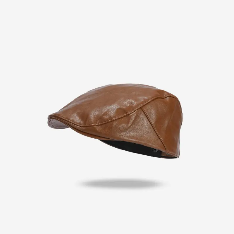 Korean Style Pu Leather Forward Hat for Women Brown - Image 3