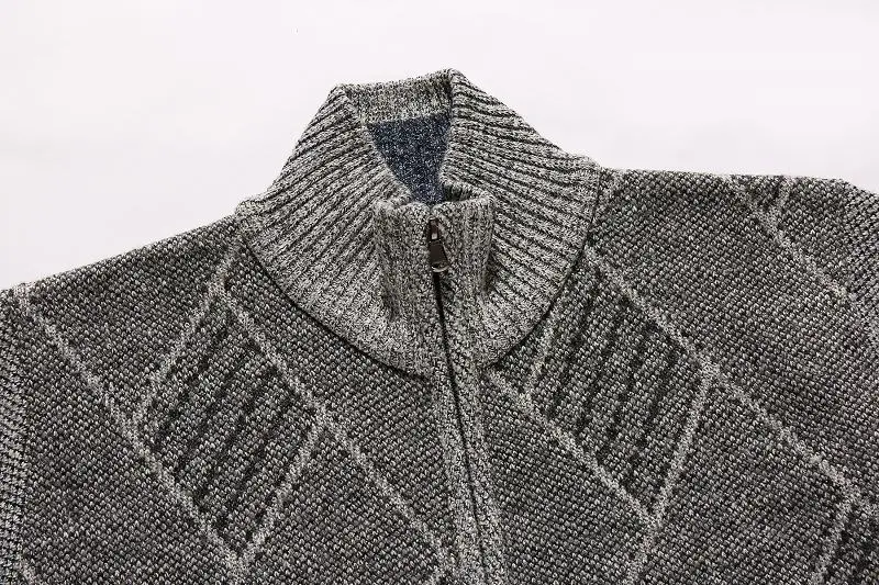 Men's New Zipper Cardigan Sweater Brown Plaid Coar — feature 16
