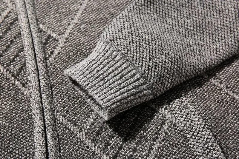 Men's New Zipper Cardigan Sweater Brown Plaid Coar — feature 26