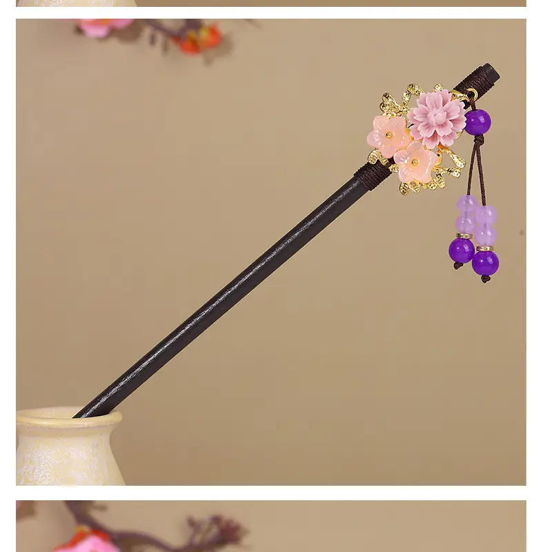 Antique Hairpin Tassel Wooden Hairpin Children's Imitation Ebony Headdress Disc — feature 9