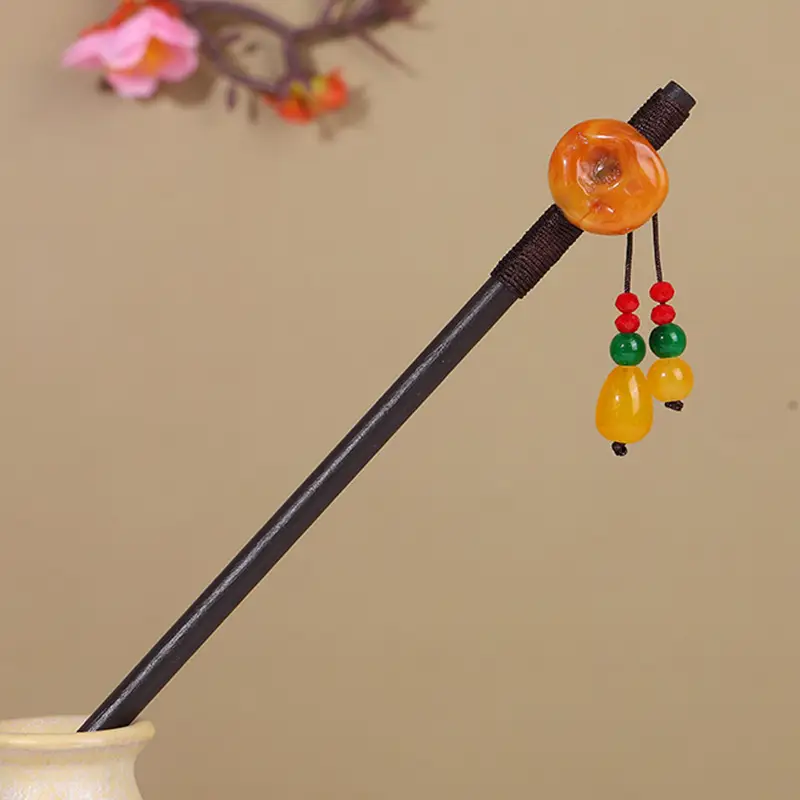 Antique Hairpin Tassel Wooden Hairpin Children's Imitation Ebony Headdress Disc