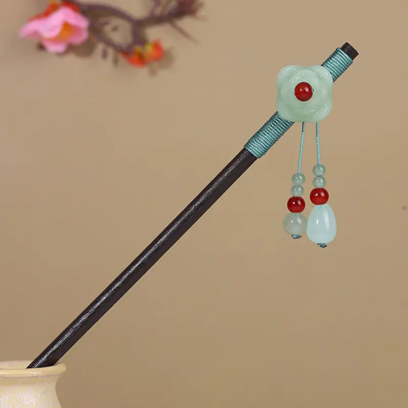 Antique Hairpin Tassel Wooden Hairpin Children's Imitation Ebony Headdress Disc