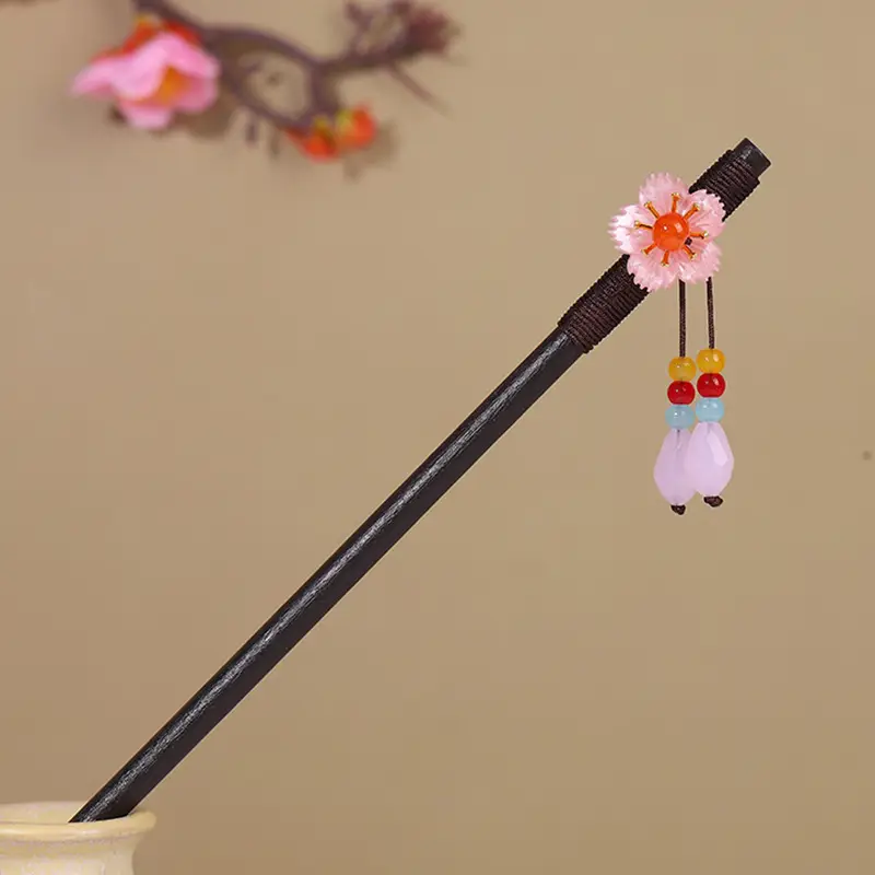 Antique Hairpin Tassel Wooden Hairpin Children's Imitation Ebony Headdress Disc