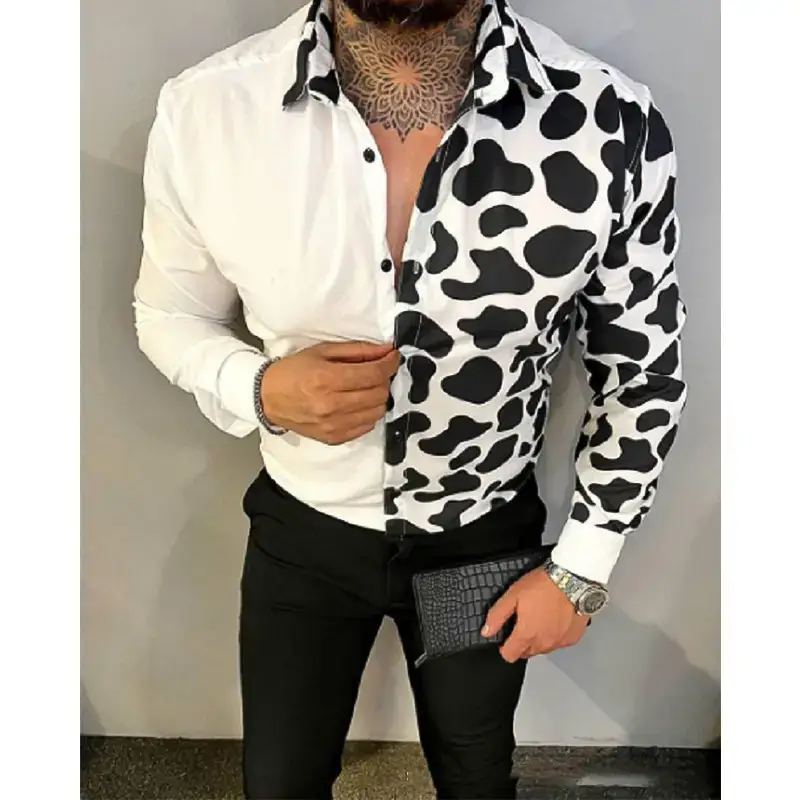 Men's 3D Leopard Print Long Sleeve Shirt Large - Image 2