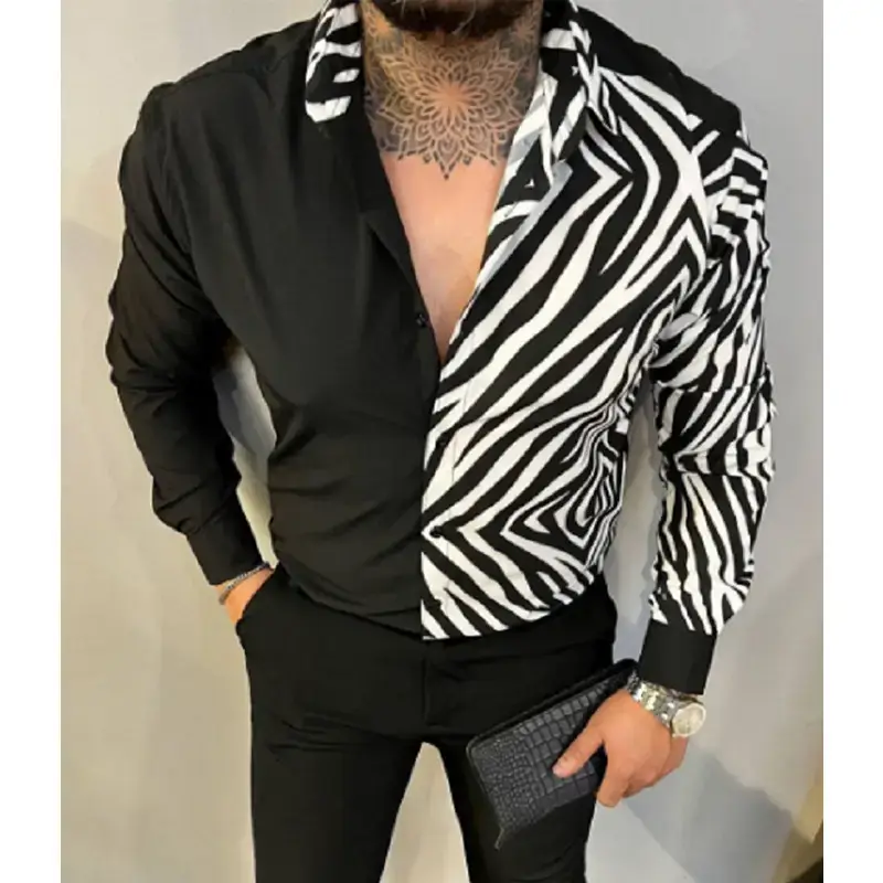 Men's 3D Leopard Print Long Sleeve Shirt Large - Image 3
