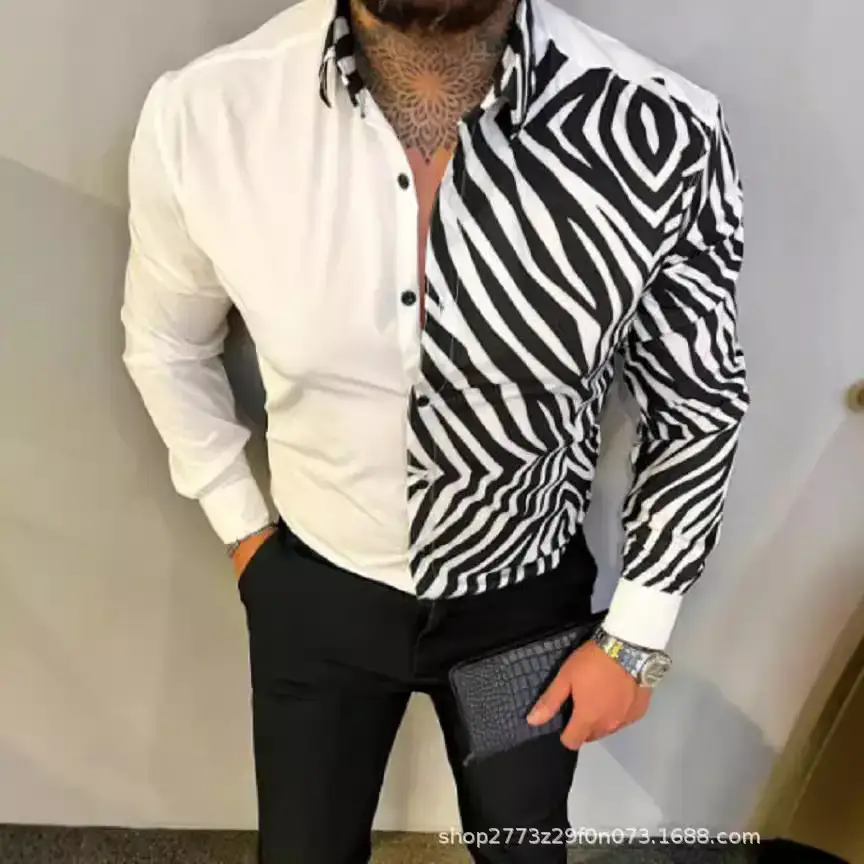 Men's 3D Leopard Print Long Sleeve Shirt Large - Image 8