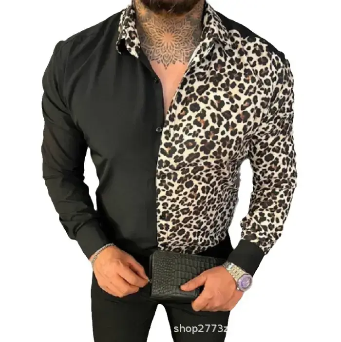 Men's 3D Leopard Print Long Sleeve Shirt Large - Image 9