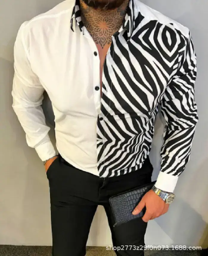 Men's 3D Leopard Print Long Sleeve Shirt Large — feature 8