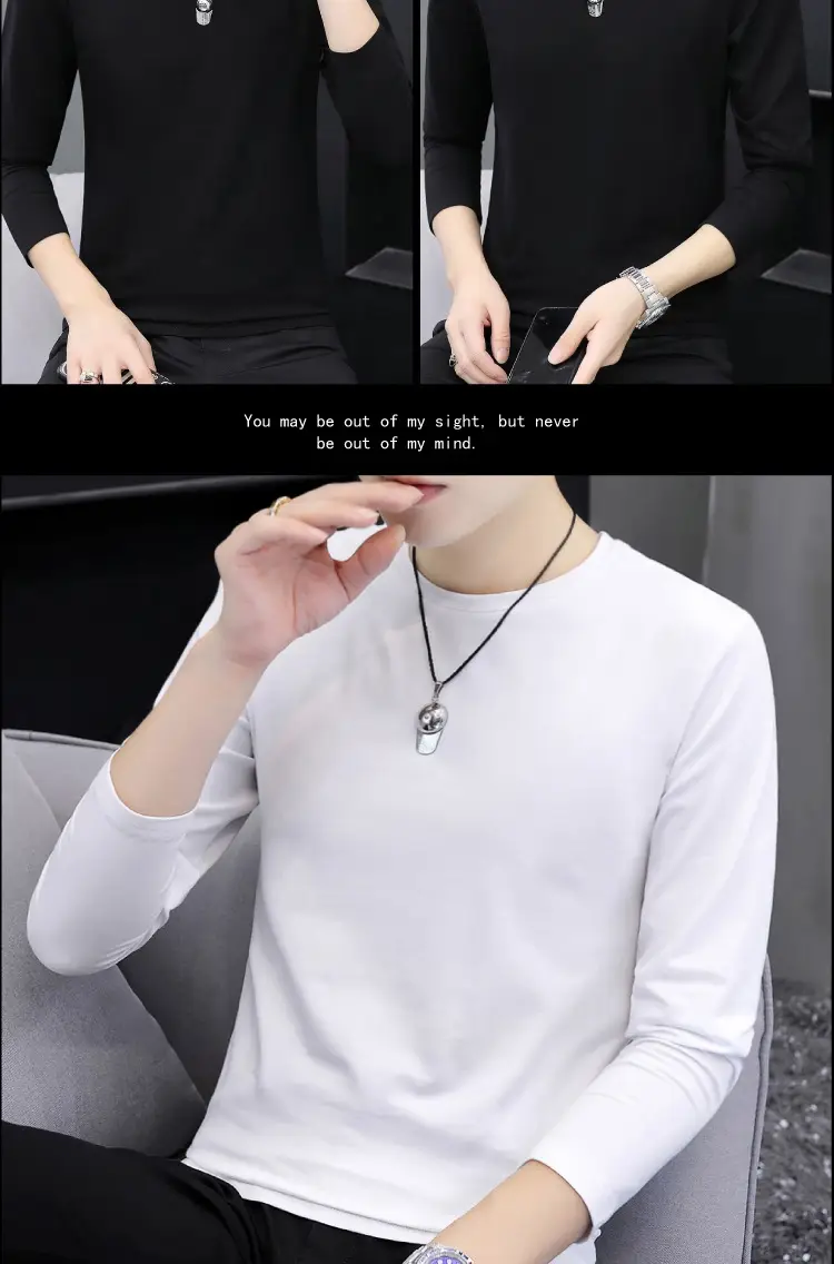 Men's Grey Cotton Long Sleeve T-Shirt Slim Fit All Season — feature 13