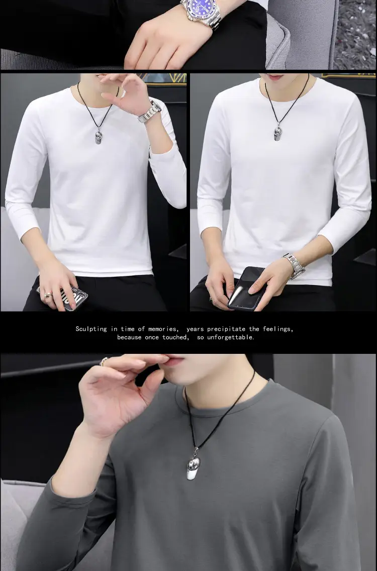 Men's Grey Cotton Long Sleeve T-Shirt Slim Fit All Season — feature 14