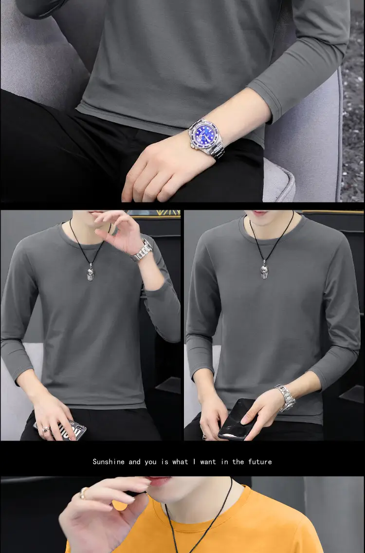 Men's Grey Cotton Long Sleeve T-Shirt Slim Fit All Season — feature 15