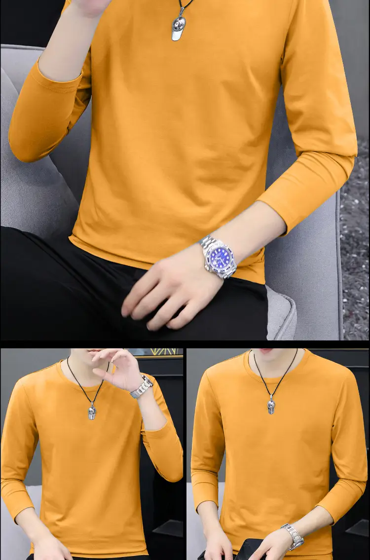 Men's Grey Cotton Long Sleeve T-Shirt Slim Fit All Season — feature 16
