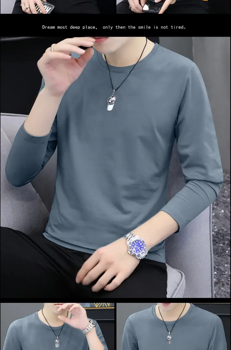 Men's Grey Cotton Long Sleeve T-Shirt Slim Fit All Season — feature 17