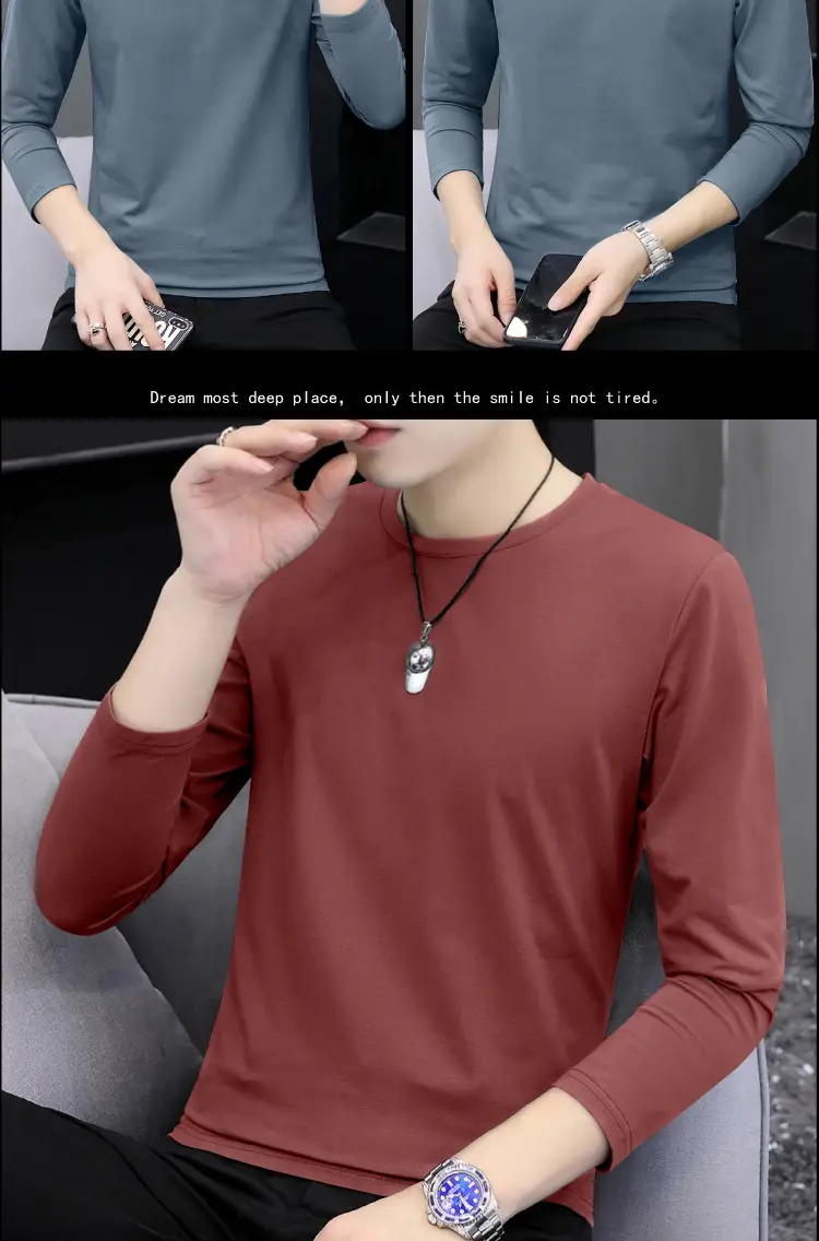 Men's Grey Cotton Long Sleeve T-Shirt Slim Fit All Season — feature 18