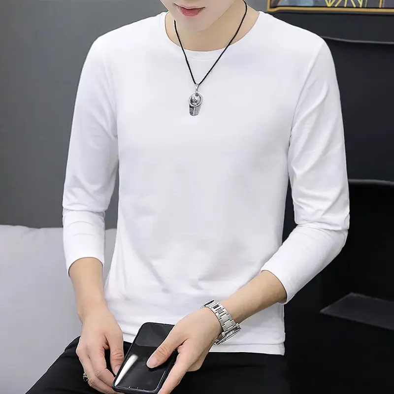 Men's Grey Cotton Long Sleeve T-Shirt Slim Fit All Season - Image 2