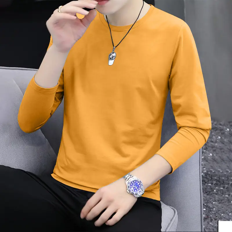 Men's Grey Cotton Long Sleeve T-Shirt Slim Fit All Season - Image 4