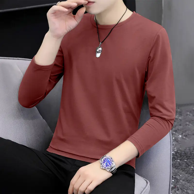 Men's Grey Cotton Long Sleeve T-Shirt Slim Fit All Season - Image 6