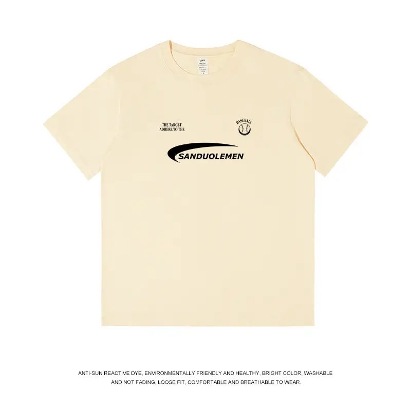 Men Black T-Shirt American Style Print Short Sleeve Cotton